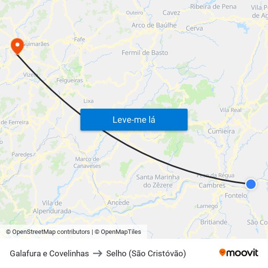 Galafura e Covelinhas to Selho (São Cristóvão) map