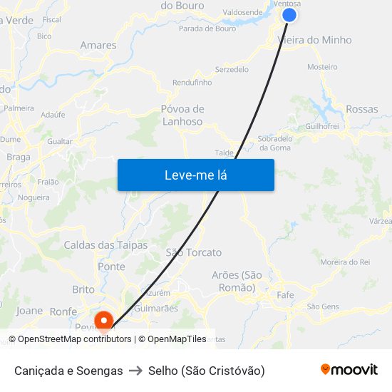 Caniçada e Soengas to Selho (São Cristóvão) map
