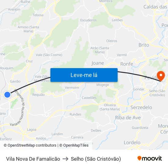 Vila Nova De Famalicão to Selho (São Cristóvão) map