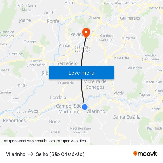 Vilarinho to Selho (São Cristóvão) map