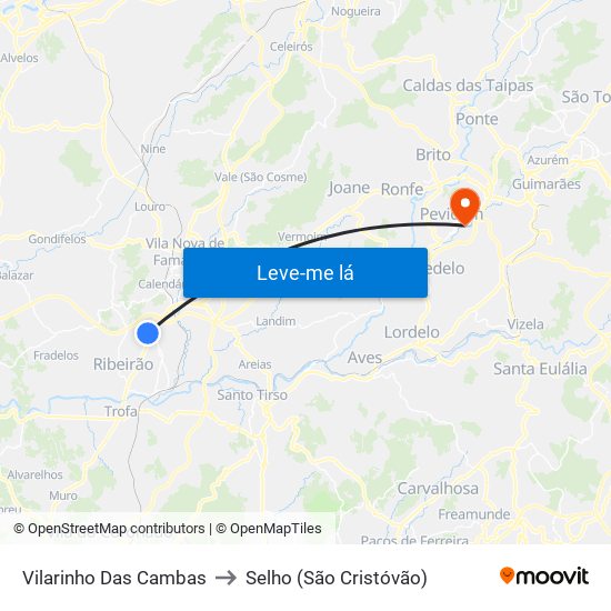 Vilarinho Das Cambas to Selho (São Cristóvão) map