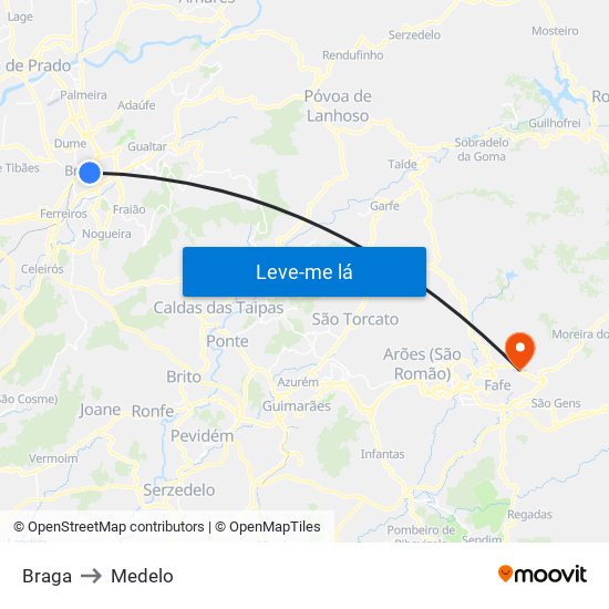 Braga to Medelo map