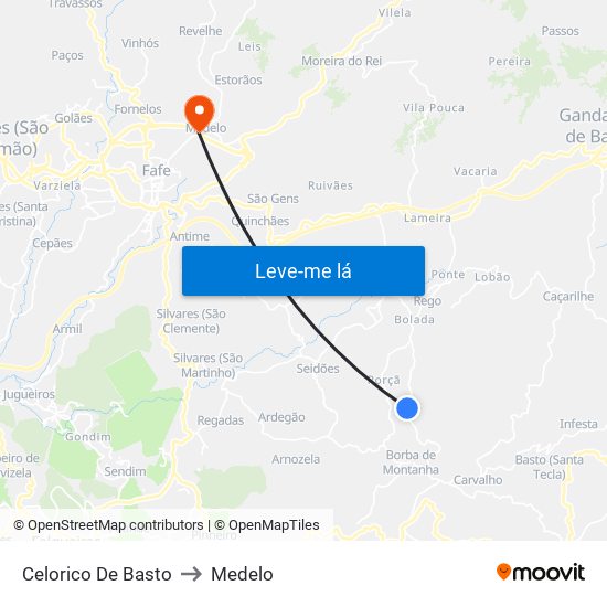 Celorico De Basto to Medelo map