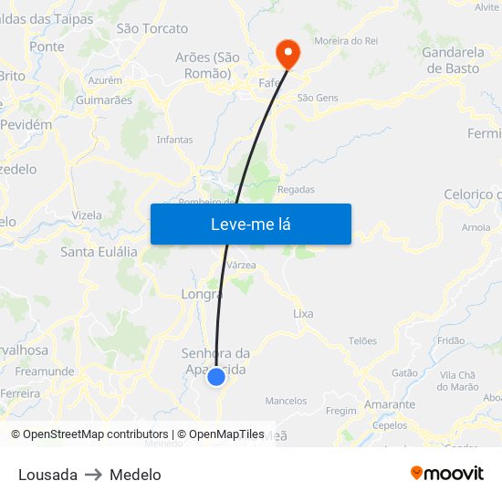 Lousada to Medelo map