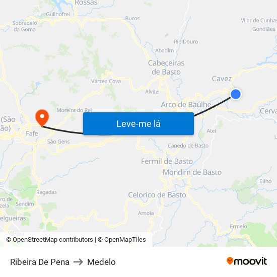 Ribeira De Pena to Medelo map