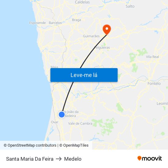 Santa Maria Da Feira to Medelo map