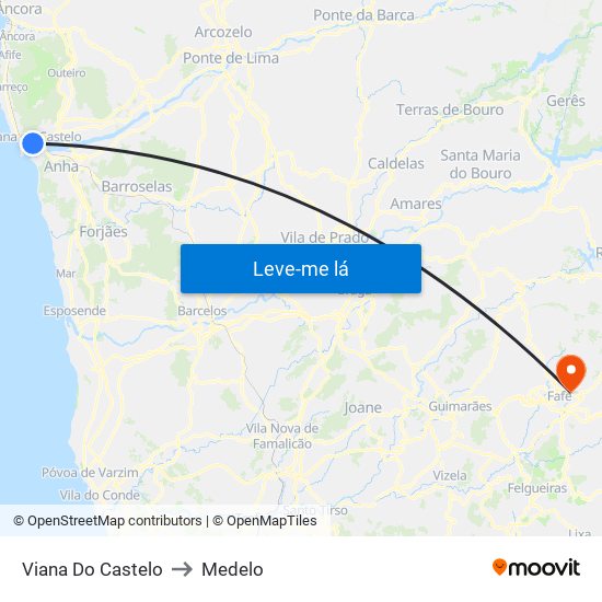 Viana Do Castelo to Medelo map