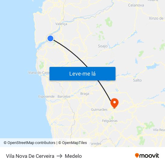 Vila Nova De Cerveira to Medelo map
