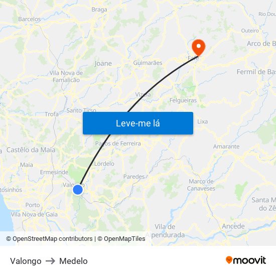 Valongo to Medelo map