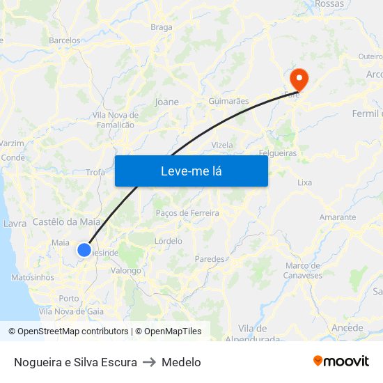 Nogueira e Silva Escura to Medelo map