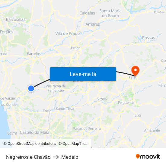 Negreiros e Chavão to Medelo map