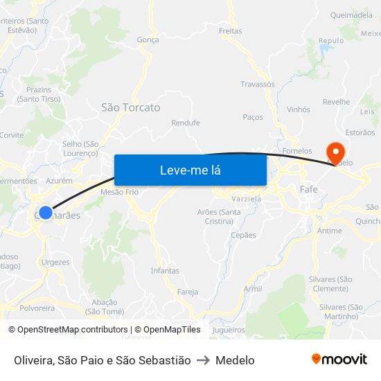 Oliveira, São Paio e São Sebastião to Medelo map