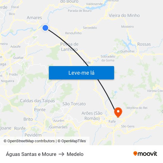 Águas Santas e Moure to Medelo map