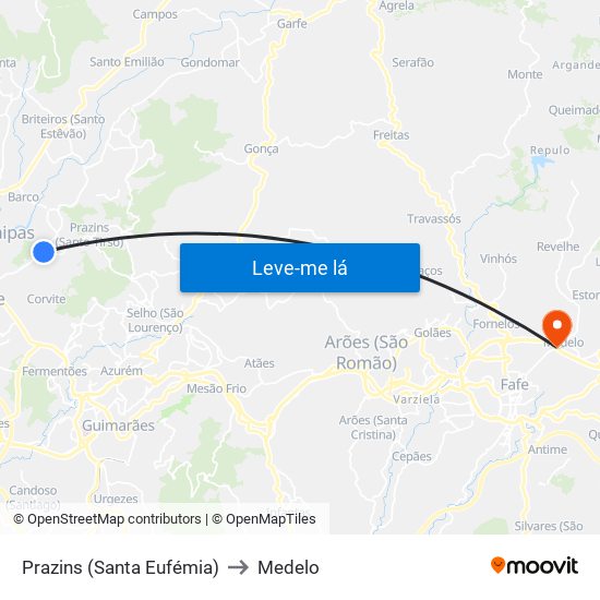 Prazins (Santa Eufémia) to Medelo map