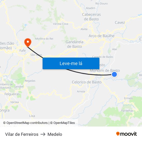 Vilar de Ferreiros to Medelo map