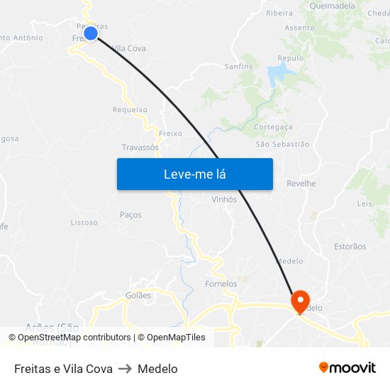 Freitas e Vila Cova to Medelo map