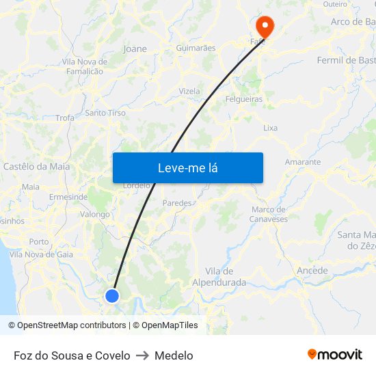 Foz do Sousa e Covelo to Medelo map