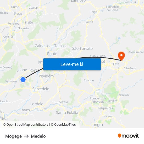 Mogege to Medelo map