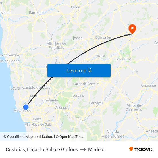 Custóias, Leça do Balio e Guifões to Medelo map