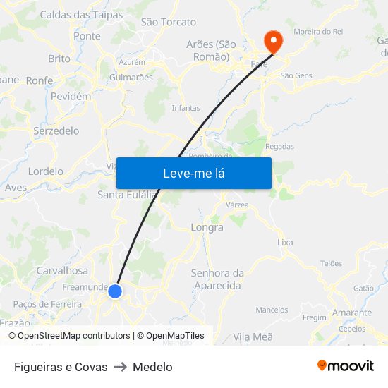 Figueiras e Covas to Medelo map