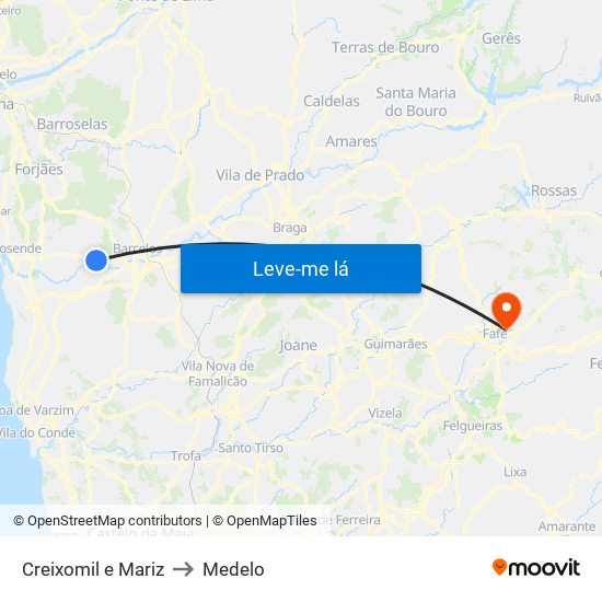 Creixomil e Mariz to Medelo map