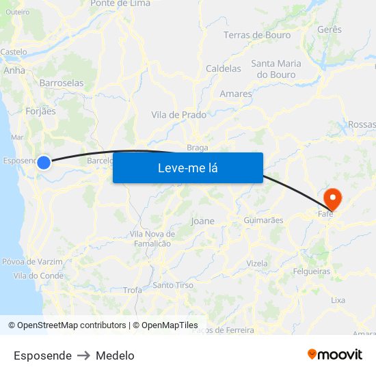 Esposende to Medelo map