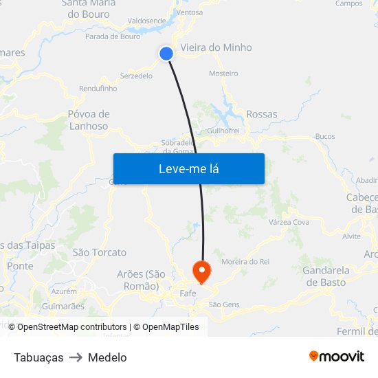 Tabuaças to Medelo map