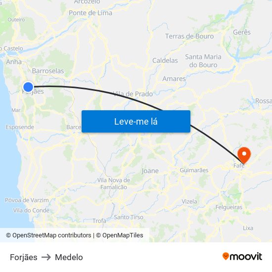 Forjães to Medelo map