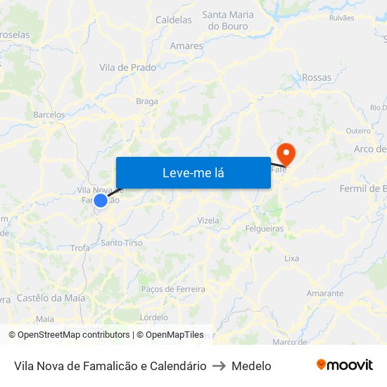 Vila Nova de Famalicão e Calendário to Medelo map