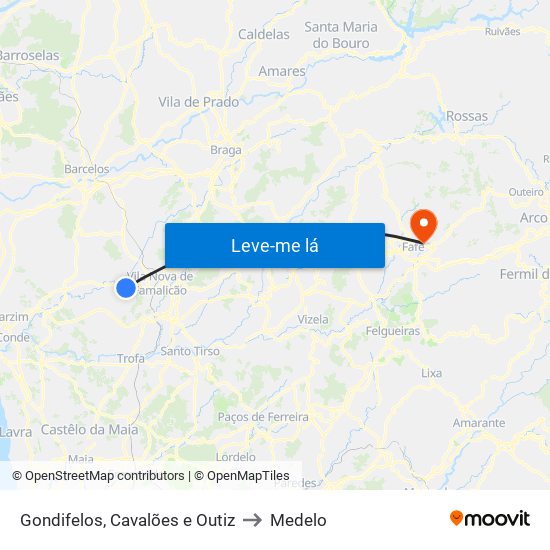Gondifelos, Cavalões e Outiz to Medelo map