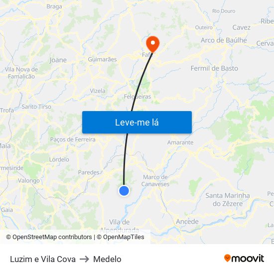 Luzim e Vila Cova to Medelo map