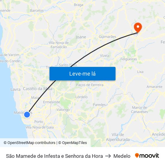 São Mamede de Infesta e Senhora da Hora to Medelo map