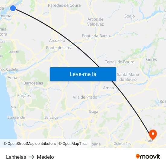 Lanhelas to Medelo map