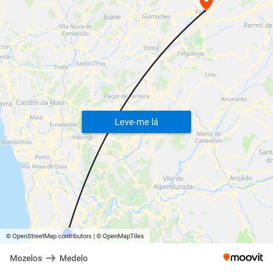 Mozelos to Medelo map