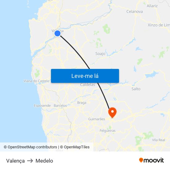 Valença to Medelo map