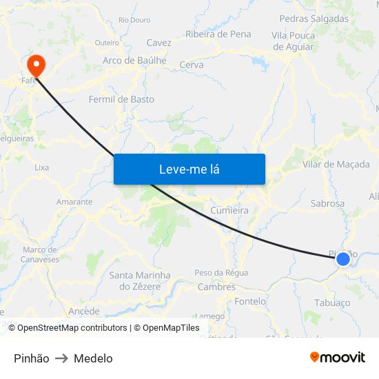 Pinhão to Medelo map