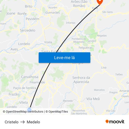 Cristelo to Medelo map