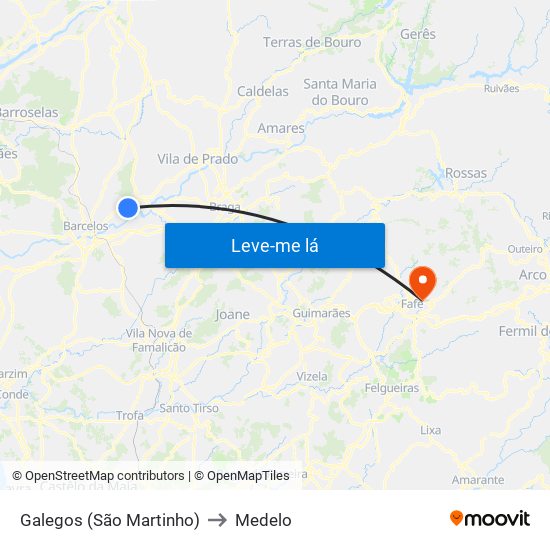 Galegos (São Martinho) to Medelo map
