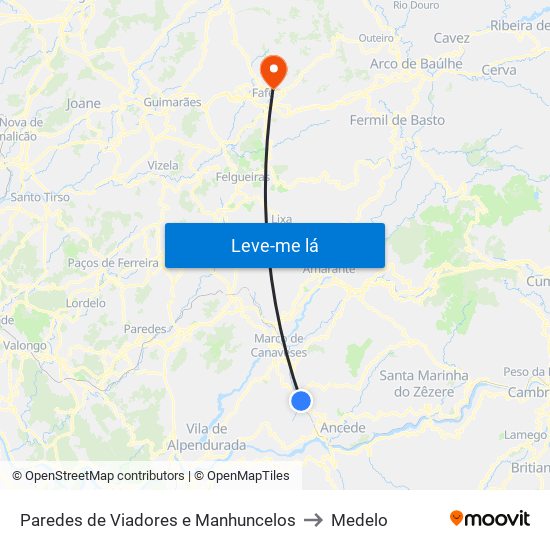 Paredes de Viadores e Manhuncelos to Medelo map