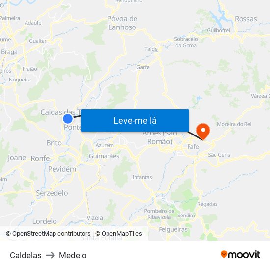 Caldelas to Medelo map