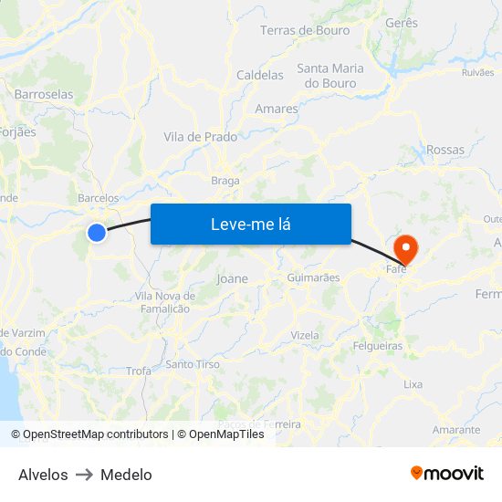 Alvelos to Medelo map