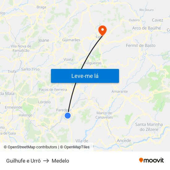 Guilhufe e Urrô to Medelo map