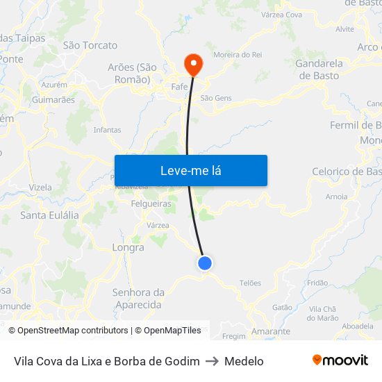 Vila Cova da Lixa e Borba de Godim to Medelo map