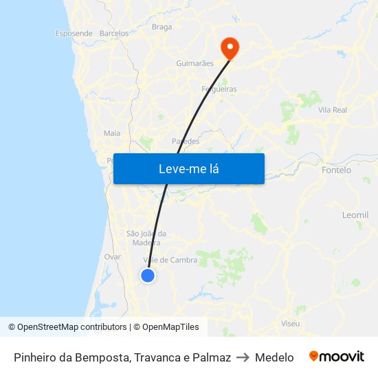 Pinheiro da Bemposta, Travanca e Palmaz to Medelo map