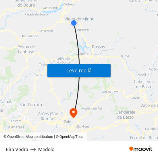Eira Vedra to Medelo map
