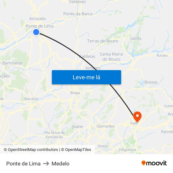 Ponte de Lima to Medelo map