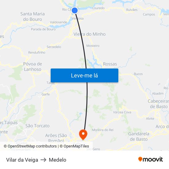 Vilar da Veiga to Medelo map
