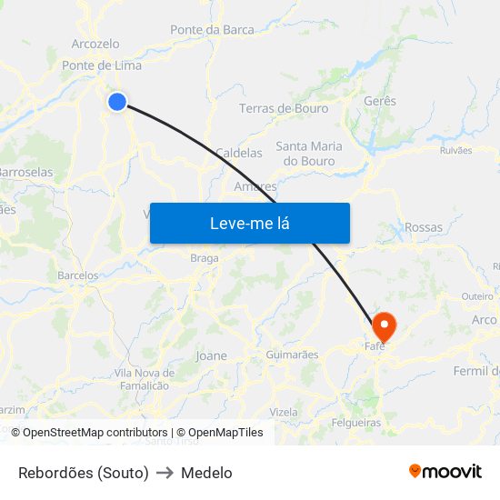 Rebordões (Souto) to Medelo map