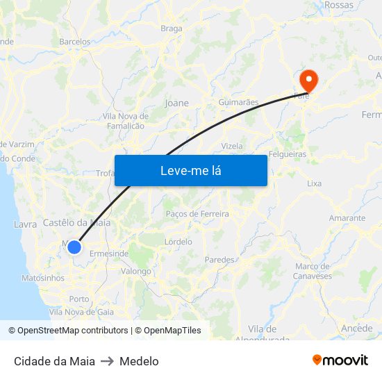 Cidade da Maia to Medelo map