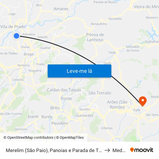 Merelim (São Paio), Panoias e Parada de Tibães to Medelo map